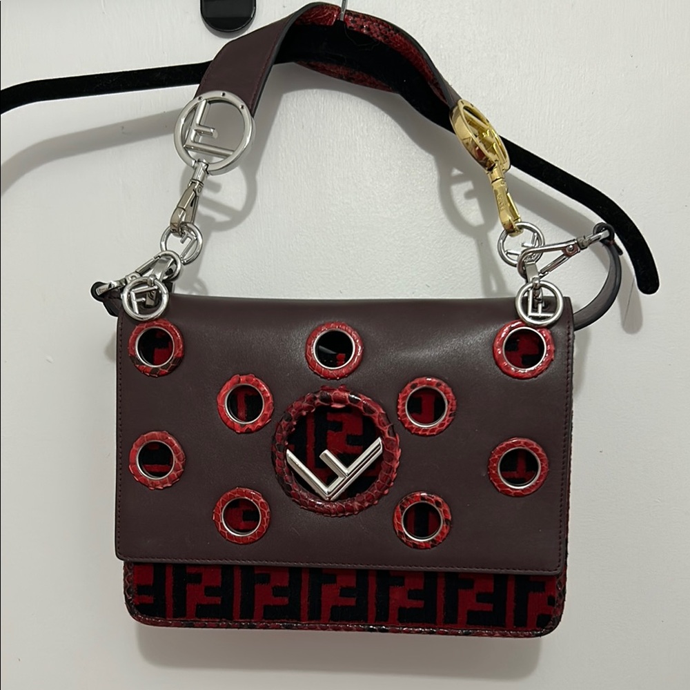 Fendi Brown and Red Leather Shoulder Bag